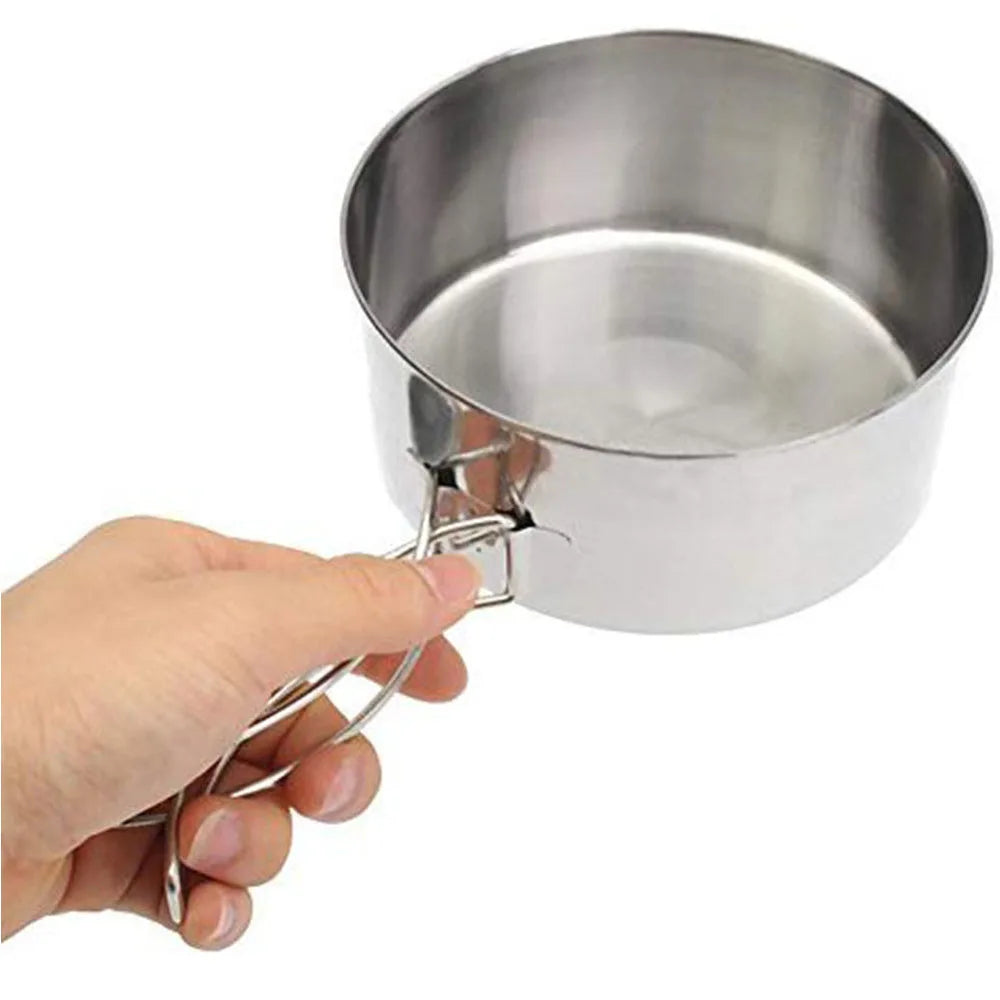 8Pcs/set Ultra-light Stainless Steel Outdoor Picnic Pot Pan Kit Outdoor Camping Hiking Mini Cookware Bowl Cup Cover Cooking Set