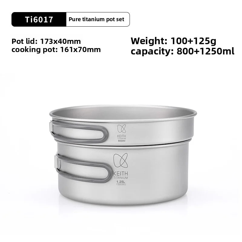 Keith Titanium Pot Set Outdoor Bowls Hiking Camping 2-Piece Pan Cook Lightweight Nesting Cookware- 2.05 L Ti6017 Backpacking