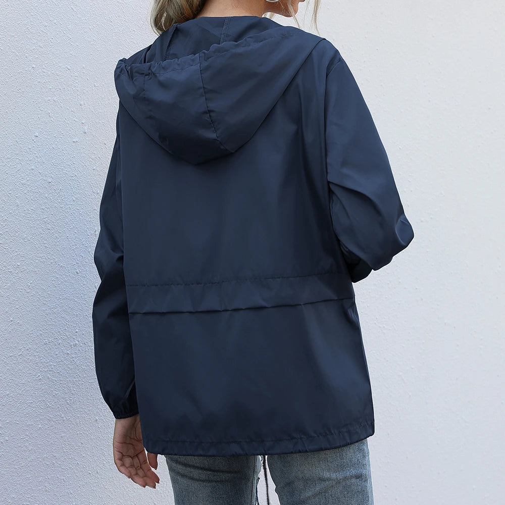 Women's zippered hoodie lightweight outdoor hiking rainproof jacket jacket jacket Versatile comfortable Trendy brands L
