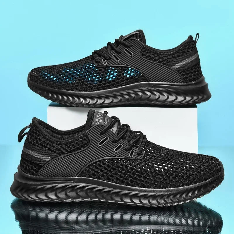 Men Sneakers Summer Mesh Breathable Casual Walking Shoes Solid Color Lace-Up Flat Comfort Walking Running Shoes Tennis Shoes