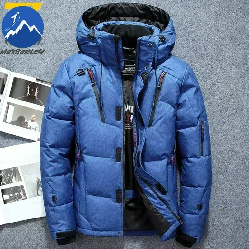Winter Thickened Men Down Jacket Climbing Hunting Hooded Warm White Duck Down Coat Man Casual Lightweight Puffer Jacket Ski Snow