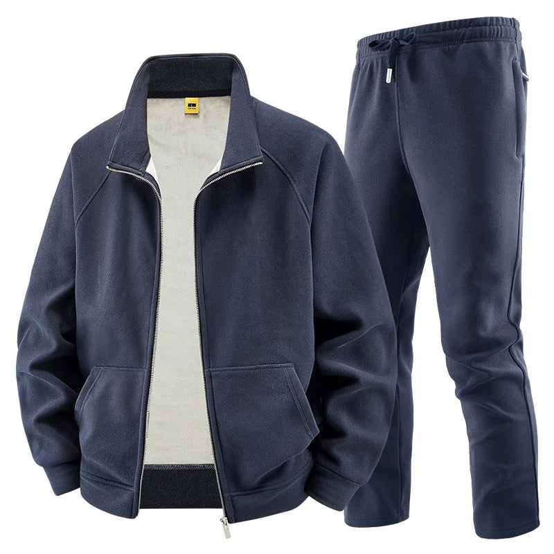 Thick Sets Brand Casual Men's Sets Cashmere Tracksuit Outdoors Fleece Track Suits Jacket + Pant Warm Fur Winter Men's Sweatshirt