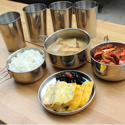 8Pcs/set Ultra-light Stainless Steel Outdoor Picnic Pot Pan Kit Outdoor Camping Hiking  Mini Cookware Bowl Cup Cover Cooking Set