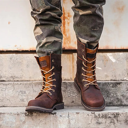 Cow Leather Men Motorcycle Boots high-top trekking Combat Boots Gothic Belt Punk Boots Men Tactical sneaker Cycling hiking Shoes