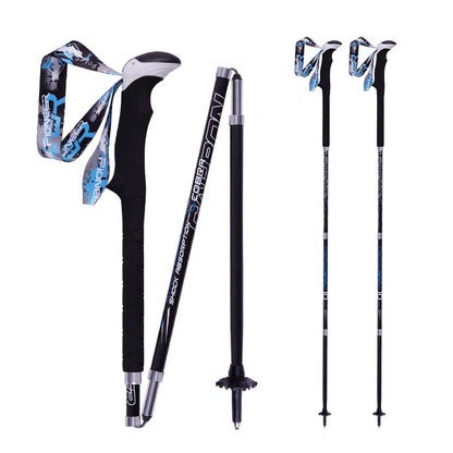 2 Pack Portable Collapsible Carbon Fiber Trekking Pole Quick Lock Compact Folding Tourism Trail Running Walking Stick 1 Pair