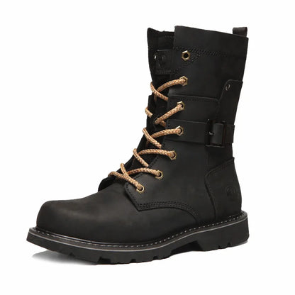 Cow Leather Men Motorcycle Boots high-top trekking Combat Boots Gothic Belt Punk Boots Men Tactical sneaker Cycling hiking Shoes
