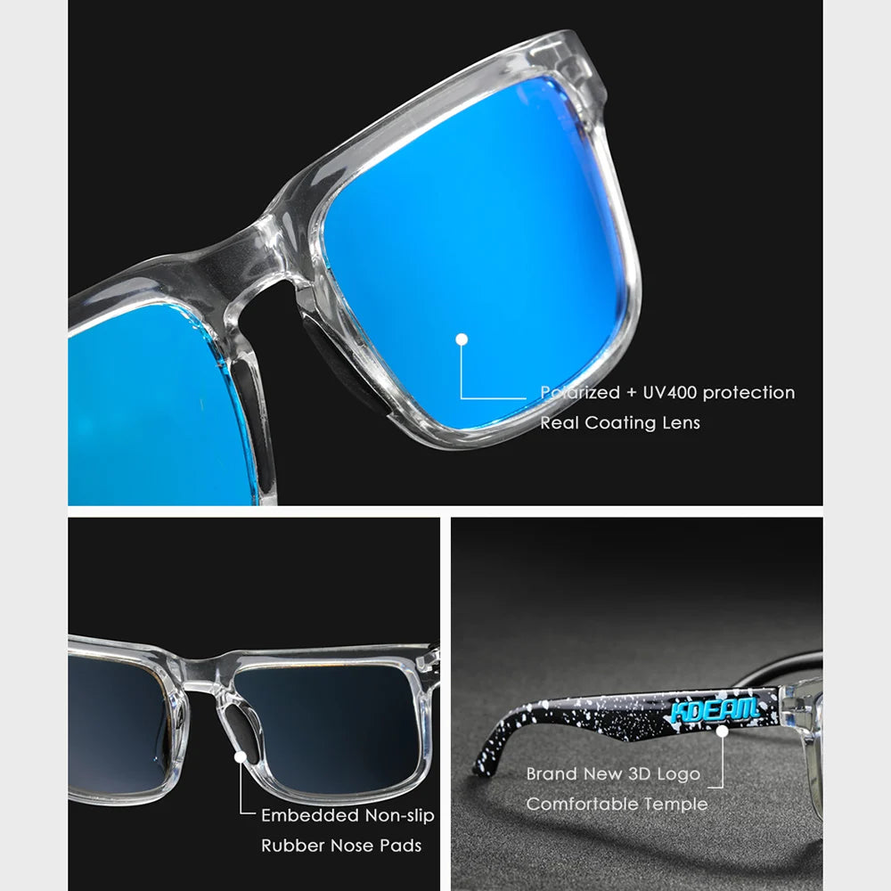 KDEAM Men's Polarized Sunglasses Square Casual Outdoors Sun Glasses Women Unisex Sunglass For Couple With New Package