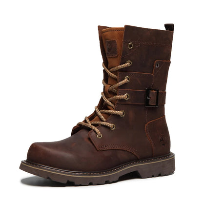 Cow Leather Men Motorcycle Boots high-top trekking Combat Boots Gothic Belt Punk Boots Men Tactical sneaker Cycling hiking Shoes