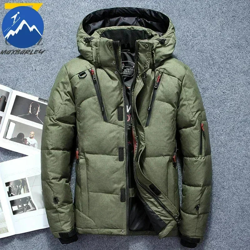 Winter Thickened Men Down Jacket Climbing Hunting Hooded Warm White Duck Down Coat Man Casual Lightweight Puffer Jacket Ski Snow