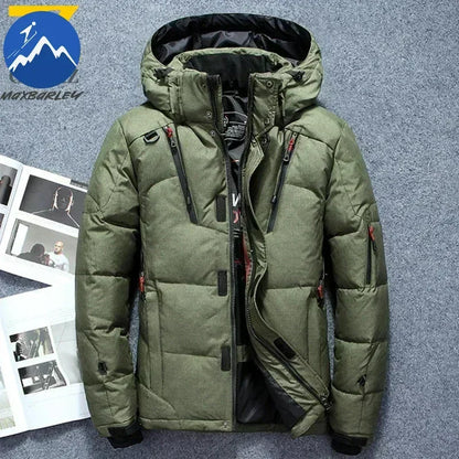 Winter Thickened Men Down Jacket Climbing Hunting Hooded Warm White Duck Down Coat Man Casual Lightweight Puffer Jacket Ski Snow