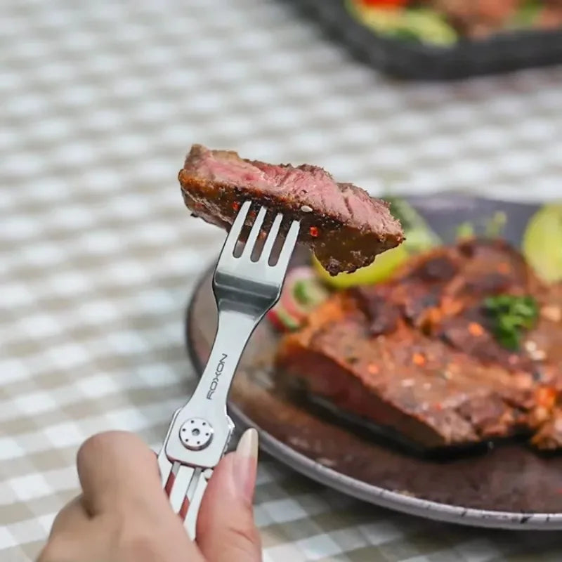 Portable 3-in-1 Tableware Set Stainless Steel Knife Fork Spoon Outdoor Camping Field Exquisite Multifunctional Equipment Tools