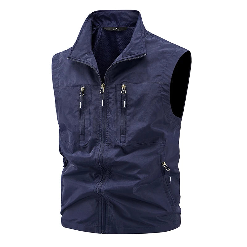 Vest Fishing Vest Men's Summer Thin Fishing Vests Outdoors Gilet Men Quick Drying Casual Spring and Autumn Stand Collar Jacket
