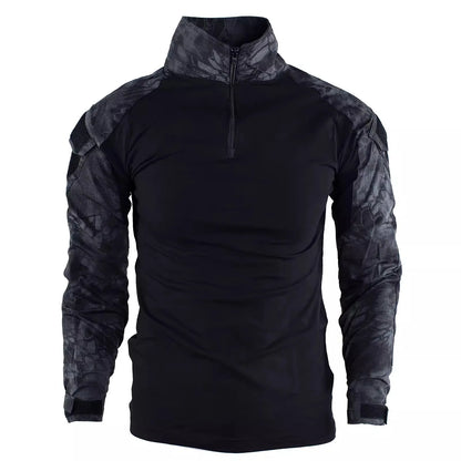 Summer Outdoors Tactical Set Men Thin Quick Drying Combat Training Uniform Camo Patchwork Tops+Multi Pocket Cargo Pants Suit