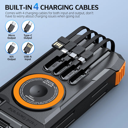 2026 NEW Solar Power Bank 80000mAh 22.5W Magnetic Wireless Powerbank Hand Crank with Cable Portable Charger for Outdoor Camping