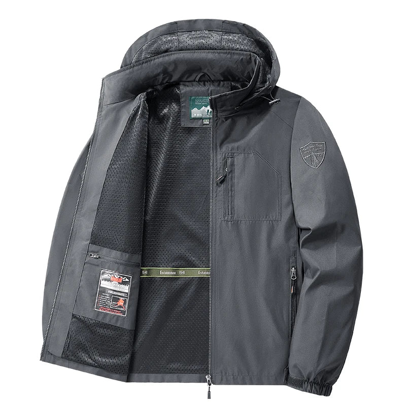 Men Detachable Hooded Jacket Embroidered Jacket Outdoor Breathable Hiking Travel Coat Multiple Pockets zipper Coat Casual Coat
