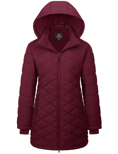 TACVASEN Winter Long Quilted Puffer Jackets Women's Lightweight Warm Insulated Coat Waterproof Outwear Parkas with Hood Hiking