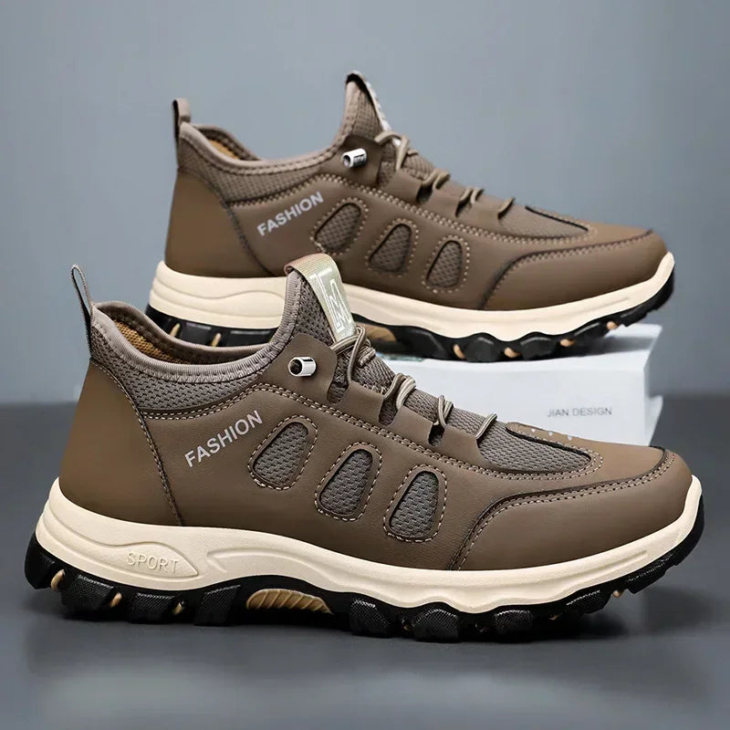 Men Soft Hiking Shoes Summer Breathable Mesh Sneakers Light Black Hike Footwear Walking Shoes Outdoor Shoes Climbing Shoe Male