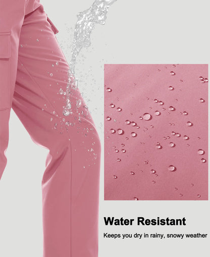 TACVASEN Winter Skiing Hiking Pants Womens Snowboard Cargo Pants Waterproof Windproof Multi-Pockets Fleece Lined Camping Trouser