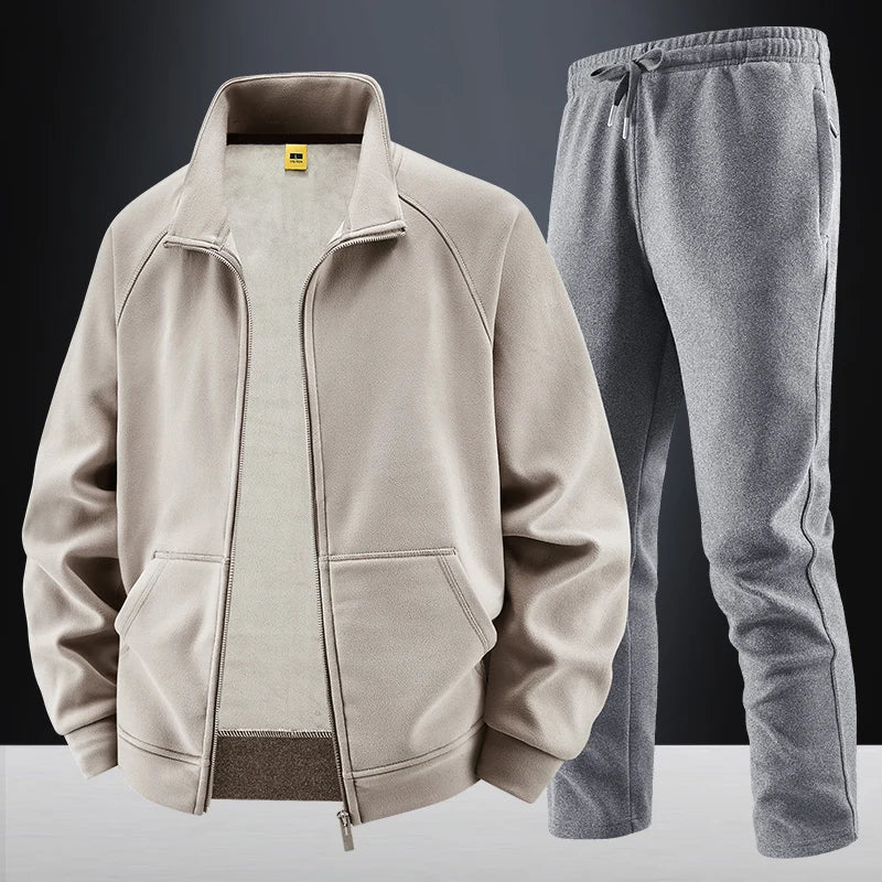 Thick Sets Brand Casual Men's Sets Cashmere Tracksuit Outdoors Fleece Track Suits Jacket + Pant Warm Fur Winter Men's Sweatshirt