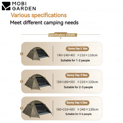 MOBI GARDEN Camping Hiking Tent 2-4 Person Portable Ultralight 3 Season Waterproof Black Coating for Outdoor Travel Backpacking