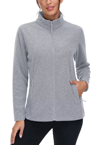 KEFITEVD Women Winter Full Zip Fleece Jacket Thermal Lightweight Coat Ladies Warm Camping Hiking Climbing Casual Top Windbreaker