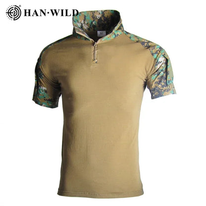 Men's Short Sleeve Softair Tactical Shirt for Men Combat Shirt Zipper Cotton Hiking CP Camoufalge Airsoft T Shirts Climbing Tee