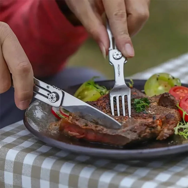Portable 3-in-1 Tableware Set Stainless Steel Knife Fork Spoon Outdoor Camping Field Exquisite Multifunctional Equipment Tools