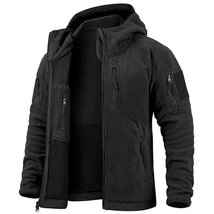 Men's Hunting Fleece Jacket Hiking Hunting Outdoor Fleece  Tactical Jacket Winter Warm Full Zip Military Hoodies Multi-Pockets