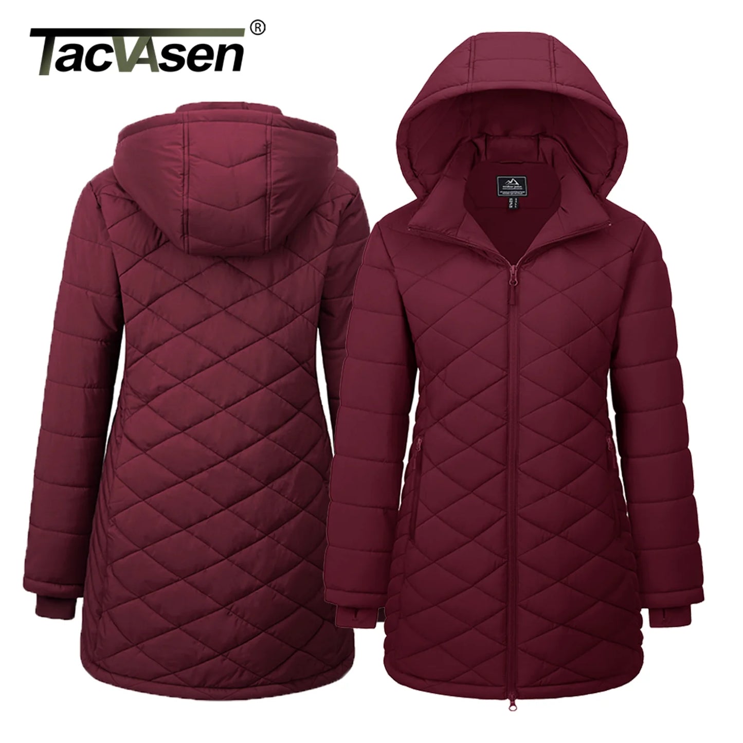 TACVASEN Winter Long Quilted Puffer Jackets Women's Lightweight Warm Insulated Coat Waterproof Outwear Parkas with Hood Hiking