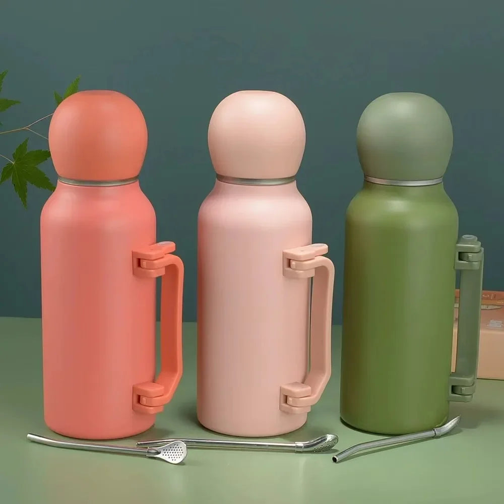 Stainless Steel Yerba Mate Thermos 1200ml Large Capacity Portable Vacuum Flask Outdoors Insulated Tumbler Handle Water Bottle