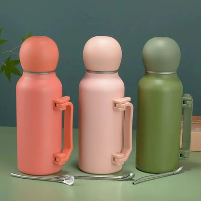 Stainless Steel Yerba Mate Thermos 1200ml Large Capacity Portable Vacuum Flask Outdoors Insulated Tumbler Handle Water Bottle