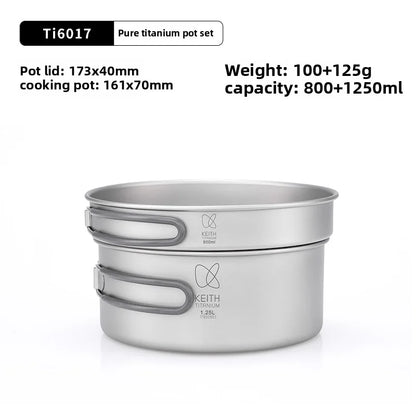 Keith Titanium Pot Set Outdoor Bowls Hiking Camping 2-Piece Pan Cook Lightweight Nesting Cookware- 2.05 L  Ti6017  Backpacking