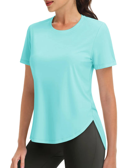 TACVASEN Womens UPF 50+ Sun Protection High Low Hem T-Shirt Quick Dry Hiking Side Split Top Summer Outdoor Breathable Shirts