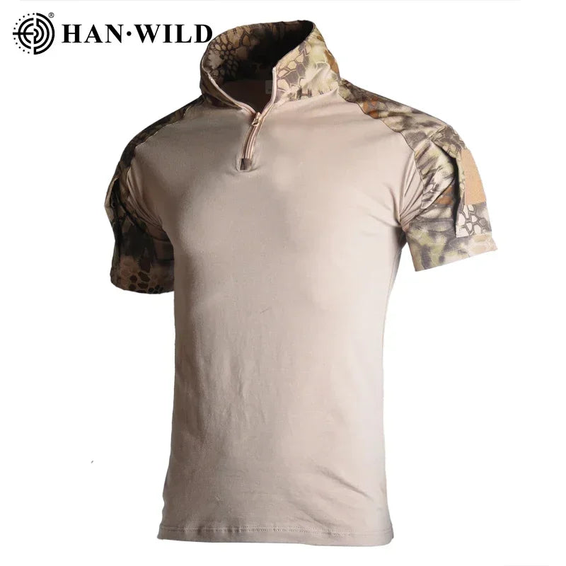 Men's Short Sleeve Softair Tactical Shirt for Men Combat Shirt Zipper Cotton Hiking CP Camoufalge Airsoft T Shirts Climbing Tee