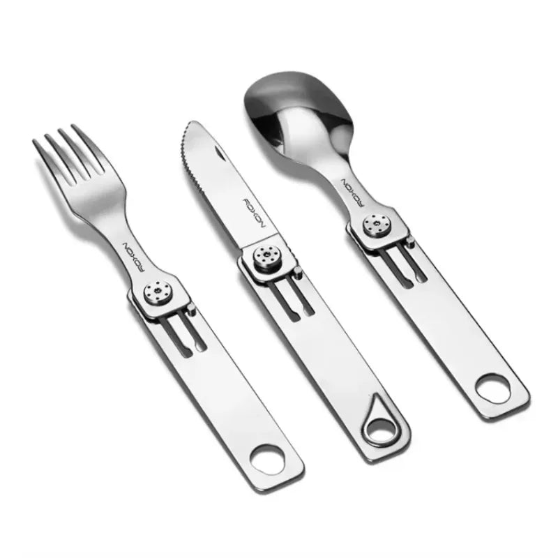 Portable 3-in-1 Tableware Set Stainless Steel Knife Fork Spoon Outdoor Camping Field Exquisite Multifunctional Equipment Tools