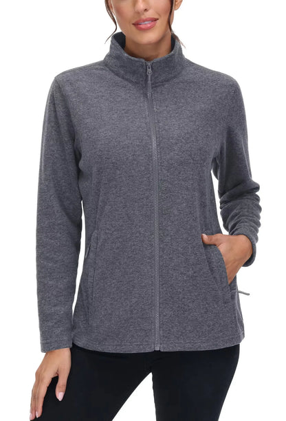 KEFITEVD Women Winter Full Zip Fleece Jacket Thermal Lightweight Coat Ladies Warm Camping Hiking Climbing Casual Top Windbreaker
