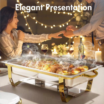 2/4Pack Chafing Dish Set Stainless Steel 316 Gold Rectangular Buffet Warmer for Hotel Catering Parties Weddings Outdoors