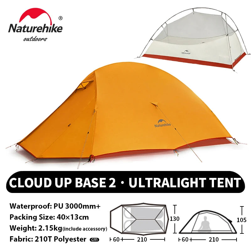 Naturehike Cloud Up 2 People Tent Ultralight 20D Camping Tent Waterproof Outdoor Hiking Travel Backpacking Cycling Fishing Tents