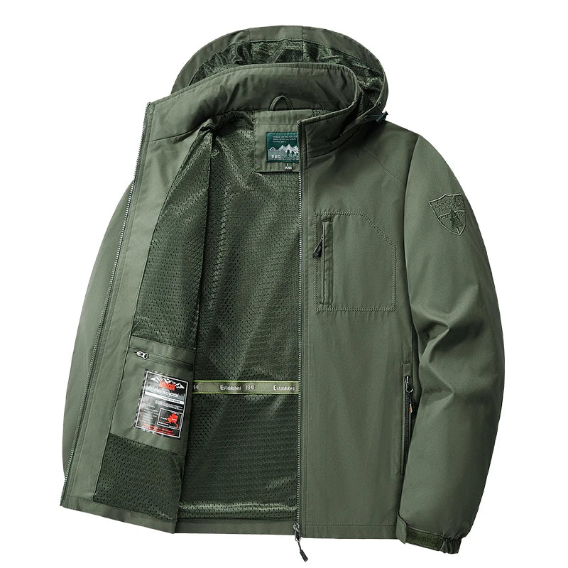 Men Detachable Hooded Jacket Embroidered Jacket Outdoor Breathable Hiking Travel Coat Multiple Pockets zipper Coat Casual Coat