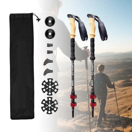 Lighten Up 1/2 Pcs Carbon Fiber Trekking Poles Collapsible Telescopic Walking Sticks with Cork Handle Ultralight Hiking