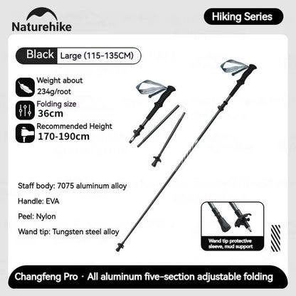 Naturehike 5-Section Trekking Pole Teleskopic Ultralight Walking Stick Hiking Climbing Stick Carbon Fiber Aluminum Alloy Folding