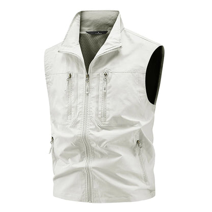 Vest Fishing Vest Men's Summer Thin Fishing Vests Outdoors Gilet Men Quick Drying Casual Spring and Autumn Stand Collar Jacket