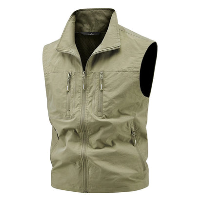 Vest Fishing Vest Men's Summer Thin Fishing Vests Outdoors Gilet Men Quick Drying Casual Spring and Autumn Stand Collar Jacket