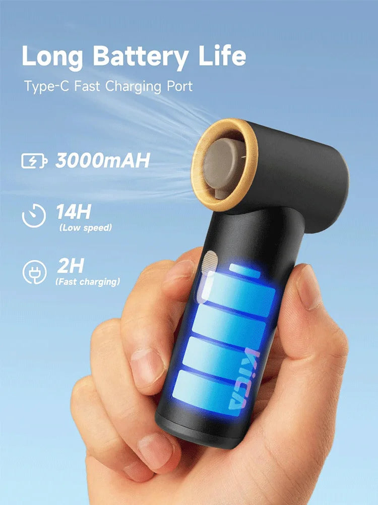 Kica JetFan mini Personal Handheld Fan 3000mAh, Metal Turbo Fan, Adjustable Speed, Outdoor/Travel/Camping, Up to 14H Work Time
