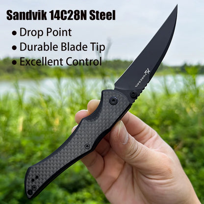 14C28N Steel Sharp Folding Knife Outdoor Camping Hunting Cutting Survival Hiking Fish Kitchen Portable Pocket Clip EDC ToolKnife
