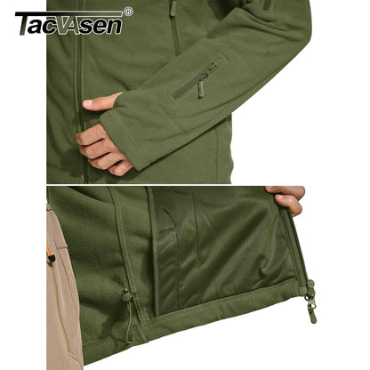 TACVASEN Winter Hooded Coats Mens Fleece Jackets Full Zip Up Multi-Pockets Fishing Hiking Climbing Outerwear Causal Parka Tops