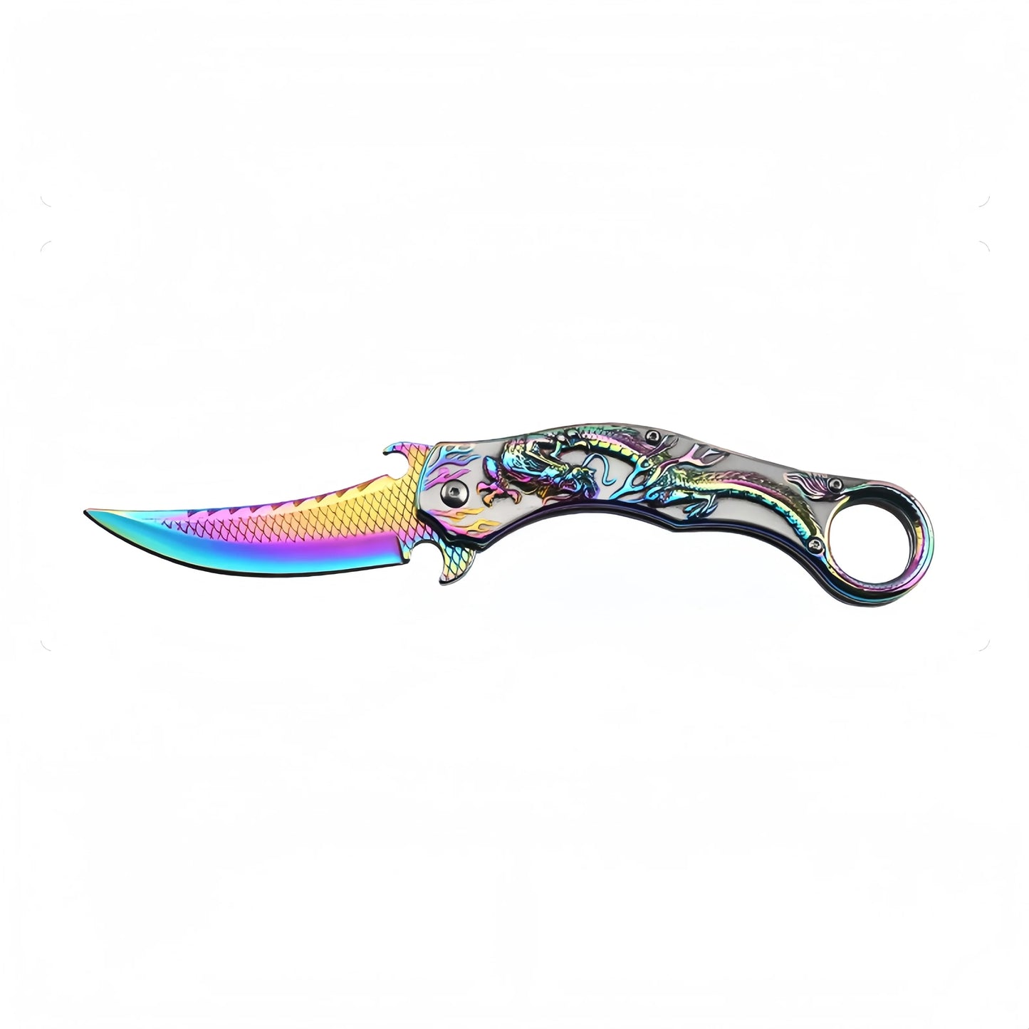 Knives for Men,Pocket Knife for Men,Folding Knife with 3D Colorful Dragon Relief,Cool Survival Knife,Knife for Camping Hiking
