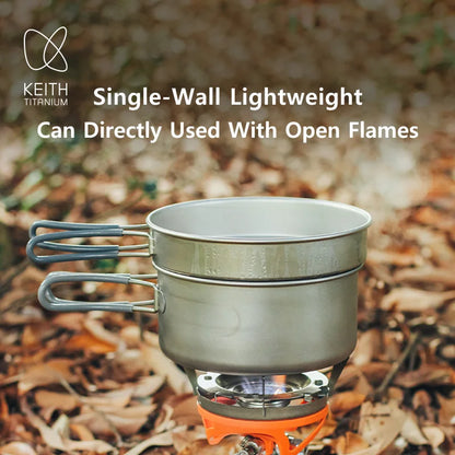 Keith Titanium Pot Set Outdoor Bowls Hiking Camping 2-Piece Pan Cook Lightweight Nesting Cookware- 2.05 L  Ti6017  Backpacking