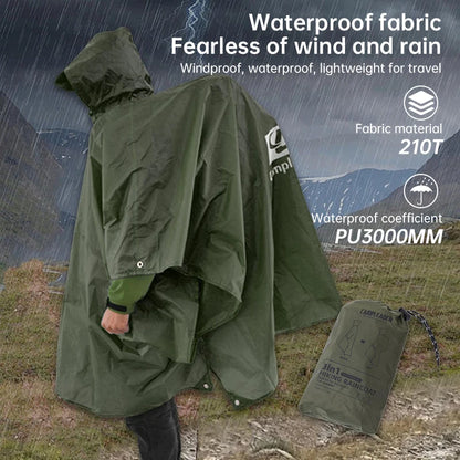 3 In 1 Waterproof Raincoat Lightweight Outdoor Hiking Rain Poncho Rain Jacket Cover Sun Shelter Camping Hiking Cycling Climbing
