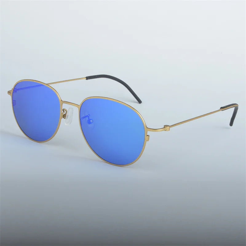 Handmade Pure Titanium Polarized Sunglasses Men Oval Round Eyeglasses Outdoors Women Big Face Spectacles Eyewear No Fade Eyewear